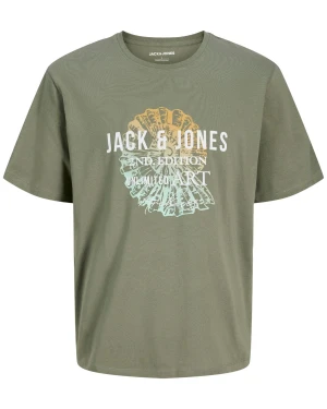 Duża męska koszulka t-shirt z nadrukiem Jack & Jones 12295978 khaki (7XL) | 7XL