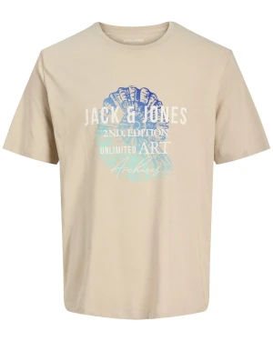 Duża męska koszulka t-shirt z nadrukiem Jack & Jones 12295978 beżowy (5XL) | 5XL