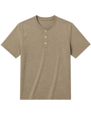 Duża męska gładka koszulka na guziki krótki rękaw t-shirt Double Urban Outfitters TS-9146 beżowo-szary (8XL) | 8XL