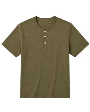 Duża męska gładka koszulka na guziki krótki rękaw t-shirt Double Urban Outfitters TS-9146 khaki (5XL) | 5XL