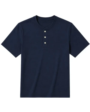 Duża męska gładka koszulka na guziki krótki rękaw t-shirt Double Urban Outfitters TS-9146 granatowy (9XL) | 9XL