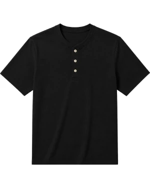Duża męska gładka koszulka na guziki krótki rękaw t-shirt Double Urban Outfitters TS-9146 czarny (5XL) | 5XL