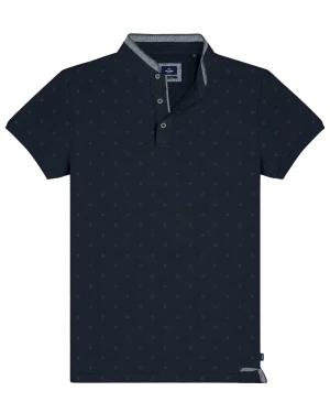 Duża męska koszulka polo na stójce wzorzysta Double Urban Outfitters PS-3082 granatowa (8XL) | 8XL