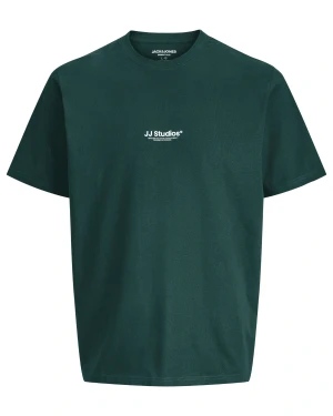 Duży męski t-shirt koszulka z nadrukiem krótkim rękawem Jack & Jones 12279591 ciemnozielona (6XL) | 6XL