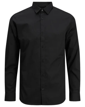 Duża męska gładka koszula długi rękaw Jack & Jones 12200623 czarna (4XL) | 4XL