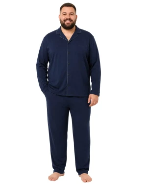 Duża męska gładka rozpinana piżama Kam FBS-814T granatowa (3XL) | 3XL
