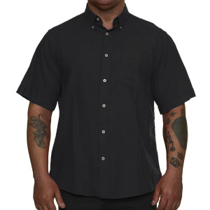 Duża męska koszula krótki rękaw len gładka Easy E1262-999 czarna (6XL) | 6XL