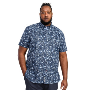 Duża koszula męska krótki rękaw w roślinny wzór Duke D555 Padbury granatowa (6XL) | 6XL