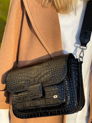 MADELINE czarna skórzana torebka damska duża srebrne okucia