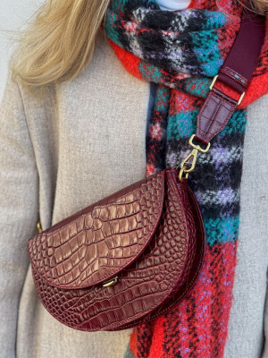 ROSALIE czerwona bordowa skórzana torebka damska półksiężyc