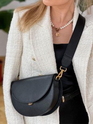 ROSALIE czarna groszek skórzana torebka damska półksiężyc