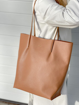 BLANKA beżowa latte torba shopper damska duża skórzana latte shopperka