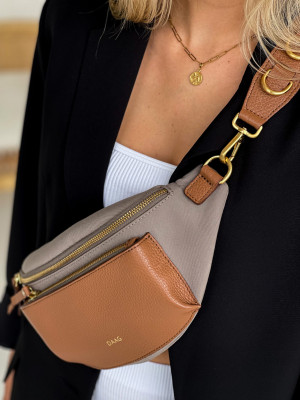 LARISSA koniak beżowa tkanina duża damska nerka saszetka torebka