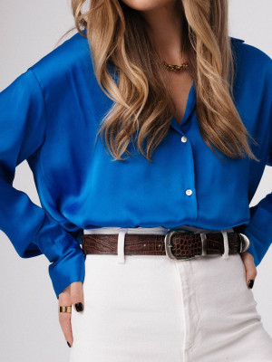 LISA brązowy croco pasek damski do spodni srebrne elementy lgs