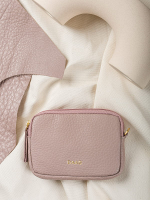 VICKI pudrowy róż groszek skórzane etui kosmetyczka zero waste