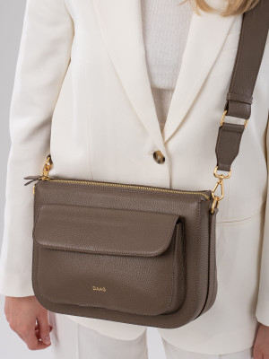 MARLOTTE taupe groszek skórzana duża torebka damska listonoszka torba na ramię