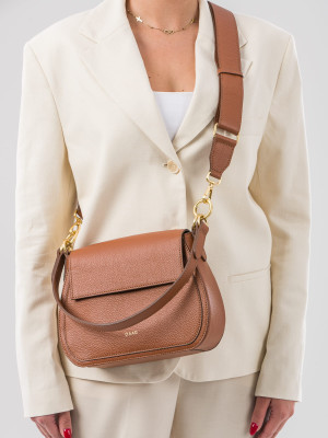 OLIVIA koniak groszek duża skórzana torebka damska listonoszka torba na ramię