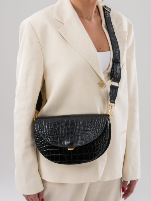 ROSALIE czarna skórzana torebka damska półksiężyc