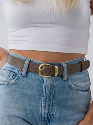 ELSA pasek taupe srebrne elementy groszek skórzany damski do spodni z klamrą