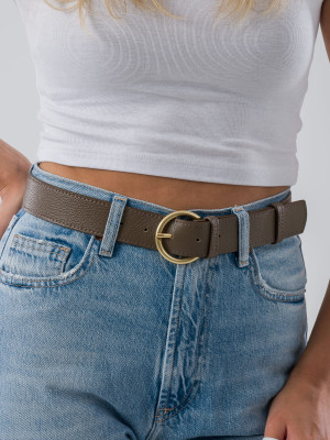 KEIRA taupe złote elementy skórzany damski pasek do spodni z klamrą