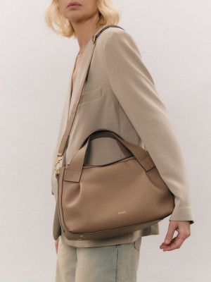 SIEMPRE cappucino duża skórzana torebka kuferek