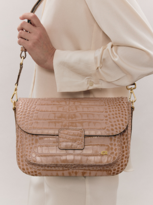 MADELINE pudrowa skórzana torebka damska duża