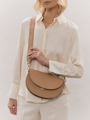 ROSALIE beżowa latte groszek skórzana torebka damska półksiężyc skóra