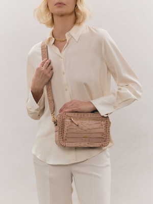 SALLY 1 pudrowa skórzana torebka damska listonoszka