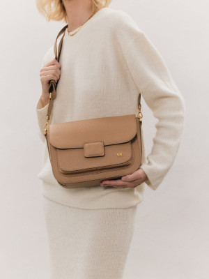 MADELINE beżowa groszek latte skórzana torebka damska duża