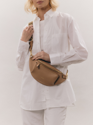 LARISSA beżowa latte skórzana duża damska nerka saszetka torebka