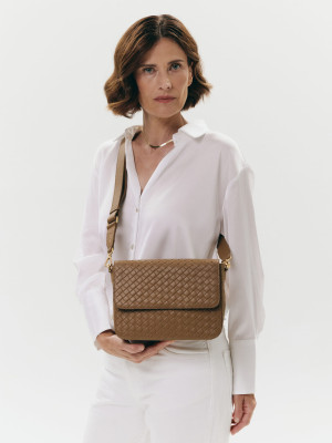 MARIA beżowa plecionka skórzana torebka damska listonoszka torba na ramię