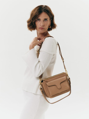 MINI MARLOTTE beżowa latte skórzana torebka damska listonoszka torba na ramię