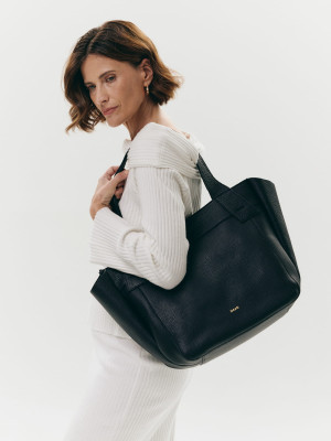 ISABELLA czarna skórzana torba shopper damska duża shopperka