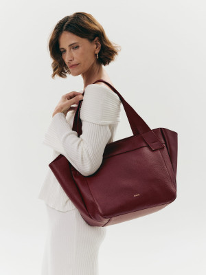ISABELLA bordowa burgundowa skórzana torba shopper damska duża shopperka