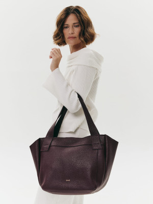 ISABELLA śliwkowa skórzana torba shopper damska duża shopperka