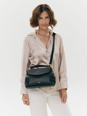 OPHELIA czarna groszek skórzana torebka damska kuferek do ręki