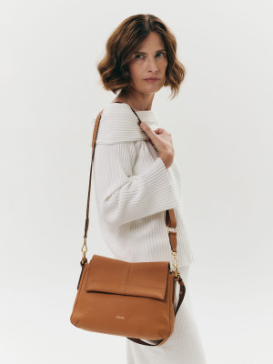 MARRONE koniak groszek skórzana torebka damska listonoszka