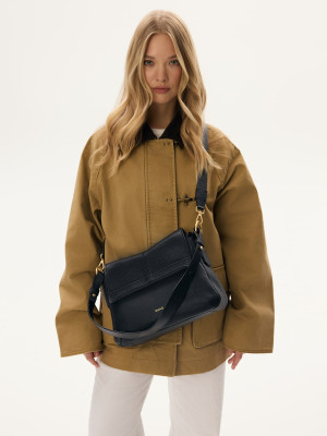 MARRONE czarna groszek skórzana torebka damska listonoszka