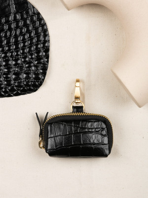 MINI SASZETKA skórzana croco czarna zero waste