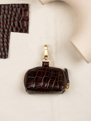 MINI SASZETKA skórzana croco brąz zero waste