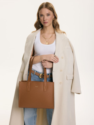 MINI HERMIONA koniak skórzana torba shopper damska shopperka