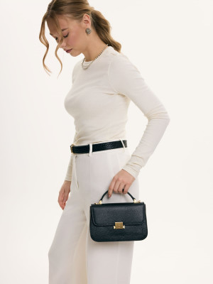 CYNTHIA czarna groszek mała skórzana torebka damska