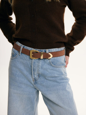 INES mokka skóra zamszowa pasek skórzany damski do spodni z klamrą