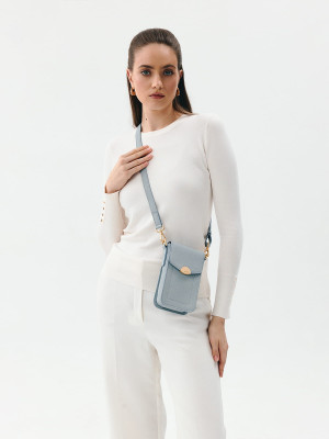 CALLIE jasnoniebieska skórzana torebka na telefon torebeczka na telefon