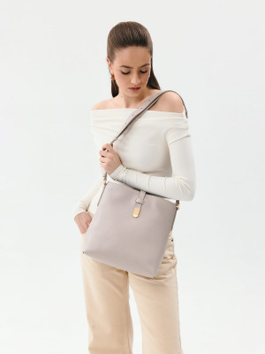 LUCIA jasny beż duża damska skórzana torebka worek