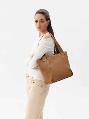 MARCELLA ciemny beż skórzana torba shopper damska shopperka