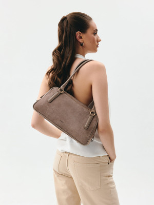 CASSIE zamsz jasny taupe skórzana torebka damska listonoszka torba na ramię