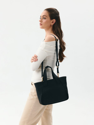 HANNAH czarna duża skórzana torebka kuferek