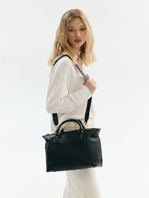 PEONY czarny groszek duża skórzana torba shopper damska shopperka
