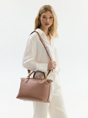 PEONY pudrowy róż duża skórzana torba shopper damska shopperka